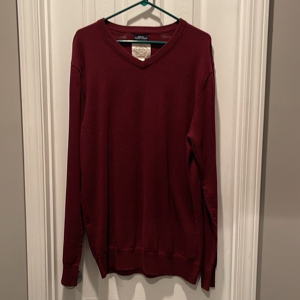 Men’s Large & Tall Burgundy Cardigan Sweater